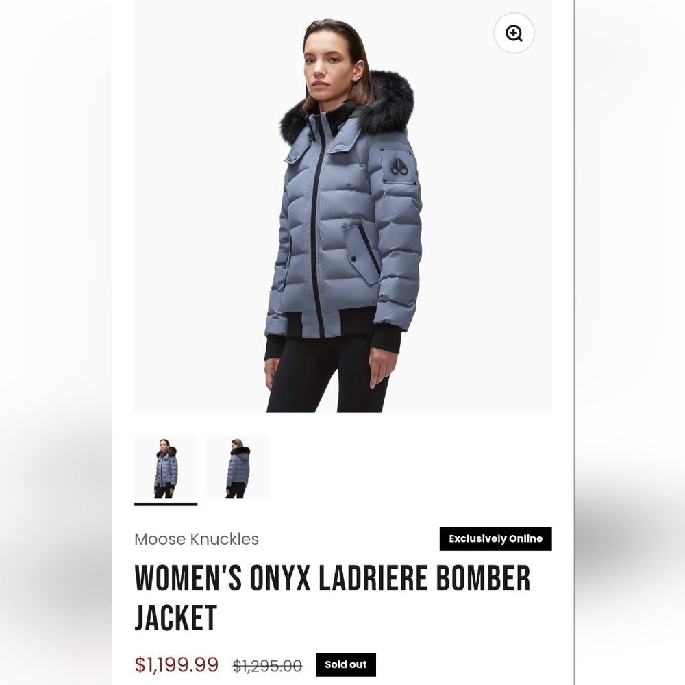 New Moose Knuckles Women's Downcoat Onyx Bomber Jacket